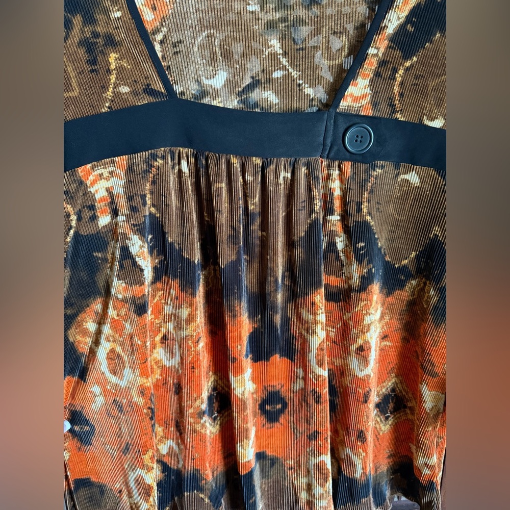 dressbarn Orange & Brown Printed Bell-Sleeve Tunic - Picture 3 of 5